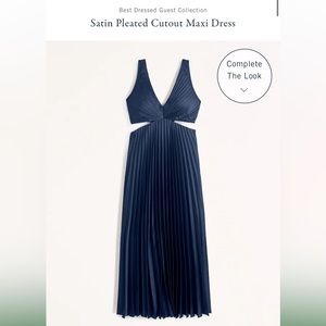 A&F Satin Pleated Cutout Maxi Dress - Best Dressed Guest Collection - Navy